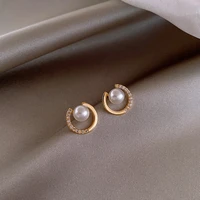 zn minimalist silver needle mini pearl stud earrings for woman fashion korean jewelry new party luxury girls unusual earrings