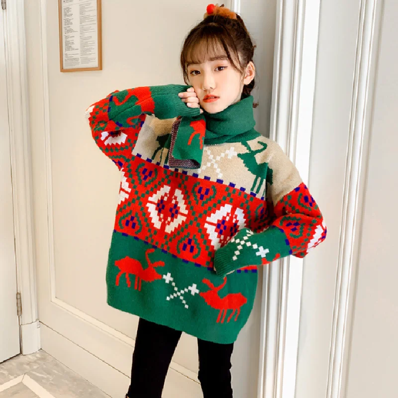 

Детский свитер осень-зима детская одежда для девочек модные топы для девочек рождественские костюмы