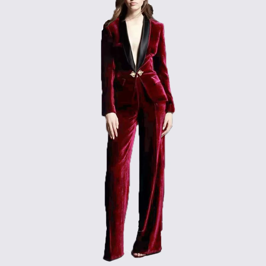 Женский бархатный костюм с короной и пуговицами элегантный комплект из куртки