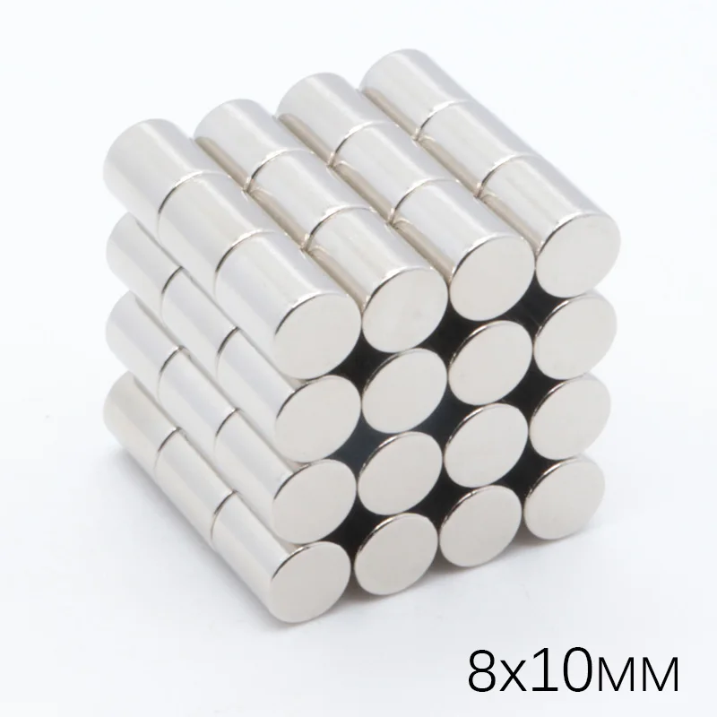 

50pcs 8x10mm Super Strong powerful magnetic Rare Earth Neodymium Magnets N35 NdFeB 8*10mm Round Permanent Craft Fridge Magnet