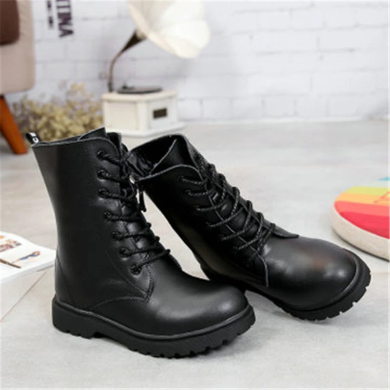 Новинка 2020 года Осенние детские мотоциклетные ботинки Военные до середины икры