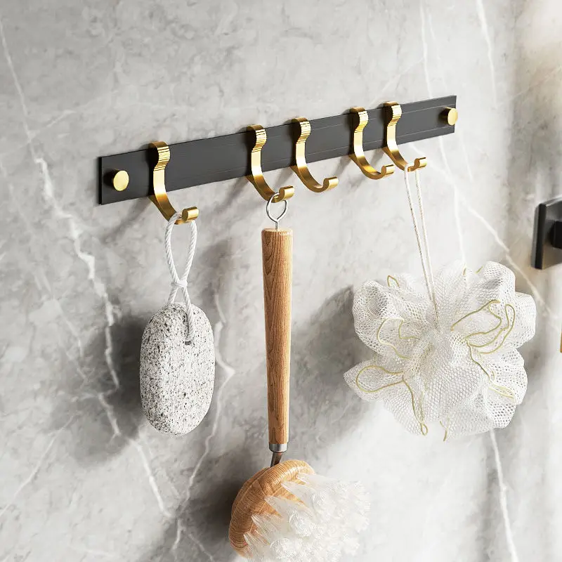 Punch-Free Bathroom Accessories Black Gold Luxury Bathroom Shelf Space Aluminum Bathroom Organizer Toilet Holder Towel Holder