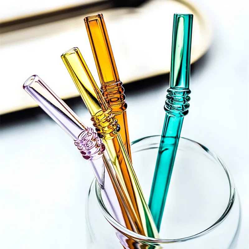 Стекло соломинкой многоразовые 5 шт./компл. Colorled Стекло соломы Чай молоко сок соломенная шляпа с мешок коробка изогнутые Стекло набор соломинок