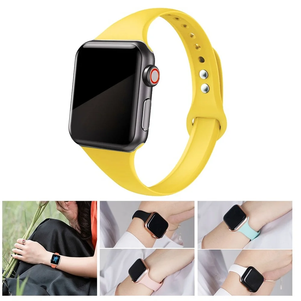 Silicone Strap for Apple Watch Band 44mm 40mm iwatch SE 6 5 Strap correa Narrow Slim bracelet applewatch band 5 6 se 3 38mm 40mm