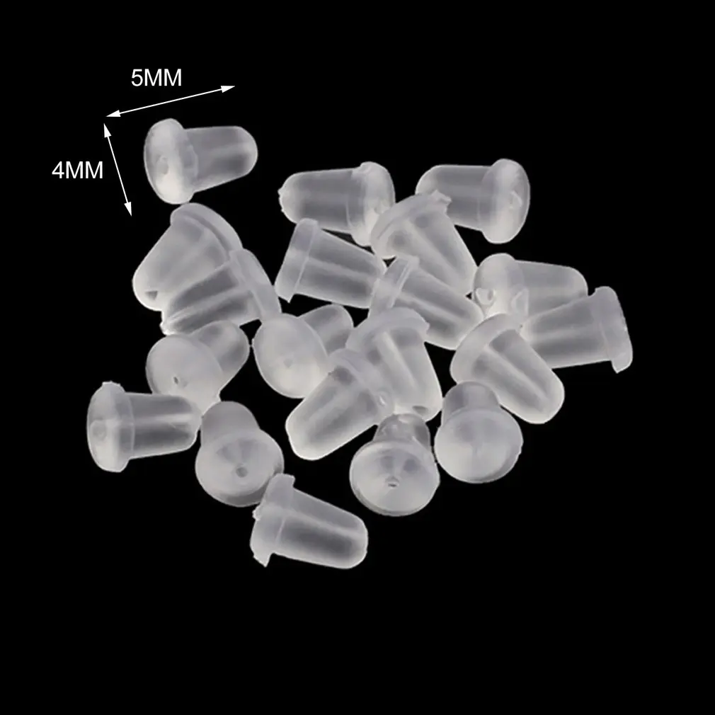 

100pcs/lot Bullet-shaped Round Rubber Earring Backs Stoppers Ear Stud Earrings Cap Transparent Ear Plugging Blocked Studs