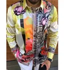 Рубашка мужская с отложным воротником, модная блуза с длинным рукавом и принтом, приталенная Повседневная Уличная одежда на пуговицах, осень 2021