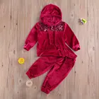 Одежда для маленьких девочек; Бархатный костюм, свитер с капюшоном + брюки для девочек, блестки, шить украшения ребристые закрытия Весенняя осенняя одежда От 1 до 6 лет