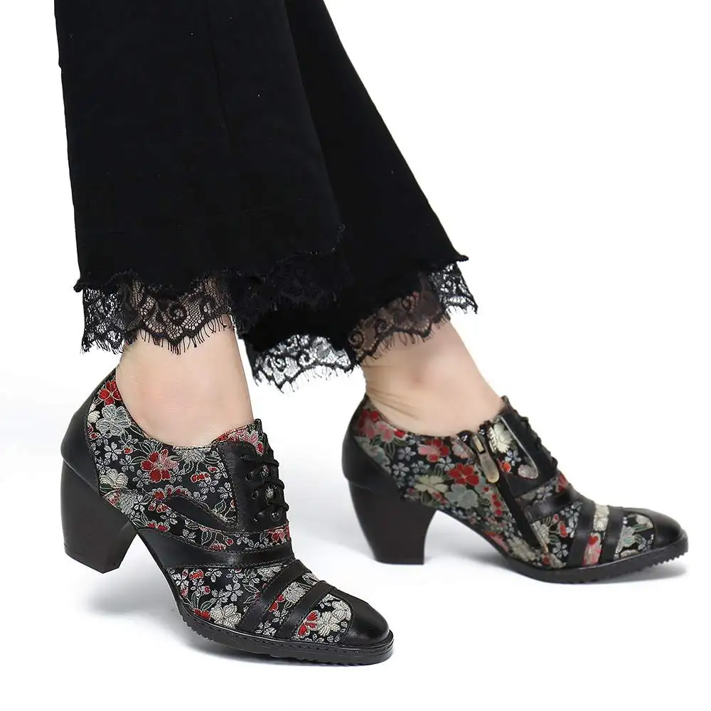 Женские туфли-лодочки SOCOFY черные туфли из натуральной кожи на низком каблуке с