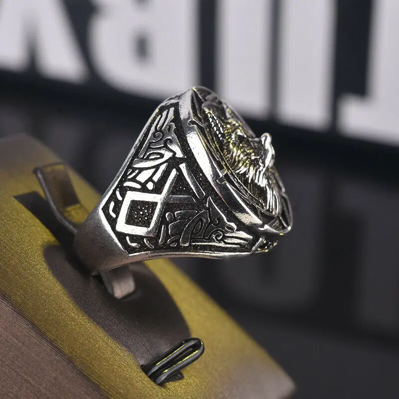 Vintage Viking Warrior Wolf Head Rings for Men Retro Silver Color Wild Hunt Totem Ring Men's Hip Hop Punk Party Jewely Gift | Украшения