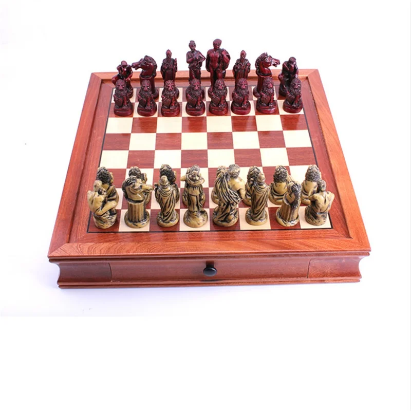 Ancient Rome Chess Set High Quality Collection Decoration Chessman With Mahogany Wooden Board Adult Birthday gift | Спорт и