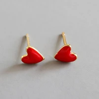 ladies red peach heart shaped water drop earring heart s925 silver color earring fashion glamour girl silver color jewelry