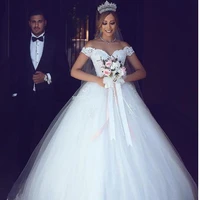lace princess ball gown wedding dresses off shoulder illusion appliques sweep train bridal gowns country vestidoe de noiva