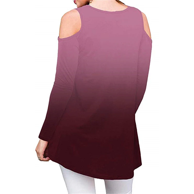 

New Arrival Women Gradient Color T-shirt Tops Round Neck Long Sleeve Casual Shirt Blouse