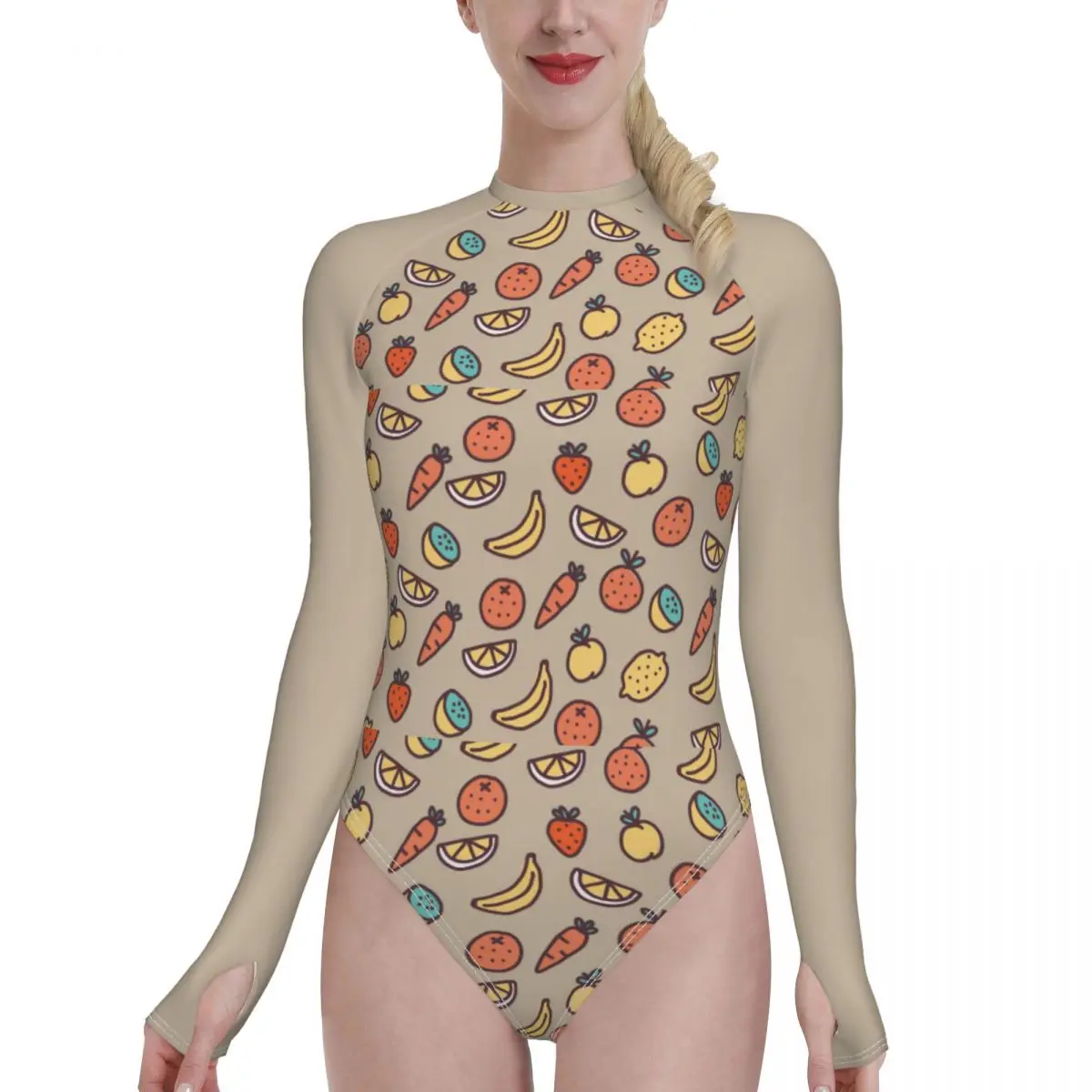 

Купальник-бандо женский с длинным рукавом, пикантный купальник с принтом фруктов, пляжная одежда для купания