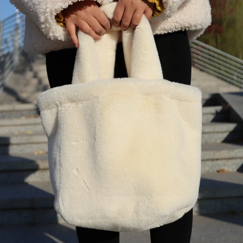 Winter Faux Fur Women Handbags Luxury Design Ladies Soft Plush Shoulder Bag Large Capacity Female Top Handle Shopping Tote Bags