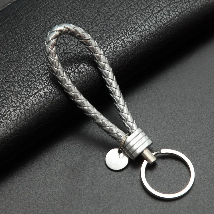 silver 40 цветов, сумки, брелки, плетеные кожаные веревки, ручной работы, тканые брелки, кожаный брелок для ключей, держатель для автомобильных брелков - Цвет: silver
