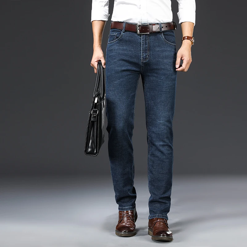 Men's Blue Black Stretch Casual Jeans 2021 Autumn Winter Business Straight Denim Pants Plus Size 40 Male Fashion Brand Clothing
