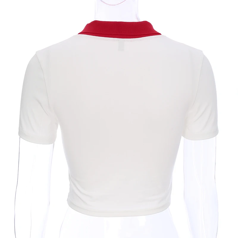 

Rockmore Letter Print Turn-down Collar Short Sleeve T-Shirt Women Streetwear Crop Top Tee Harajuku Skinny Tshirt Ladies Clothes