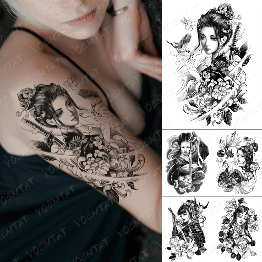 

Waterproof Temporary Tattoo Sticker Beauty Rabbit Flowers Peony Flash Tattoos Japanese Sketch Body Art Arm Fake Tatoo Women Men