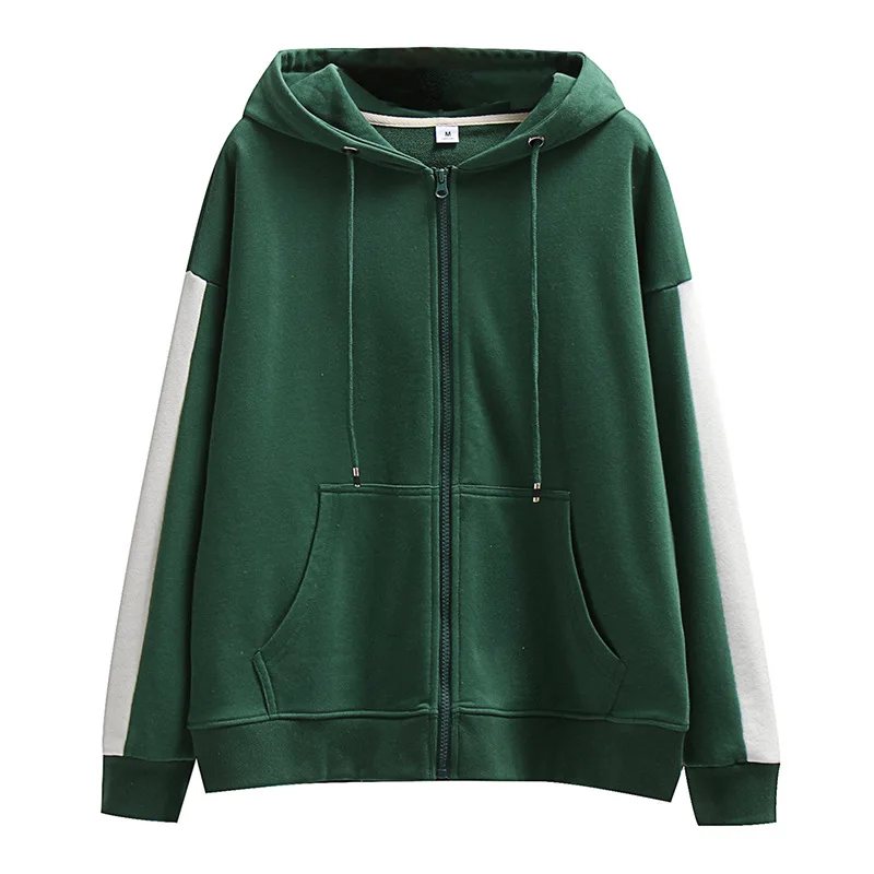 

21 spring and autumn new female loose hooded fleece cardigan zipper top fashion leisure coat hoodies women sweatshirt