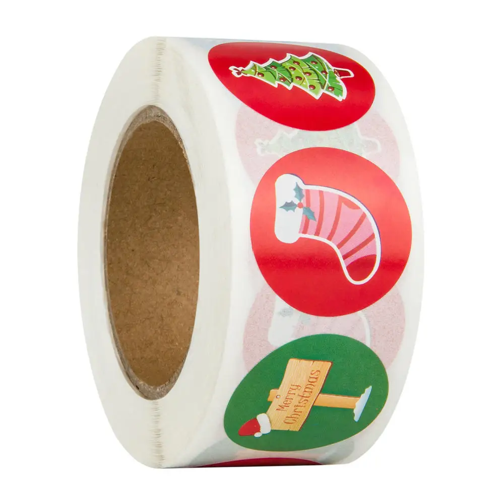 

500pcs/Roll Round Merry Christmas Stickers Thank You Card Box Package Label Sealing Stickers Wedding Decor Stationery Sticker