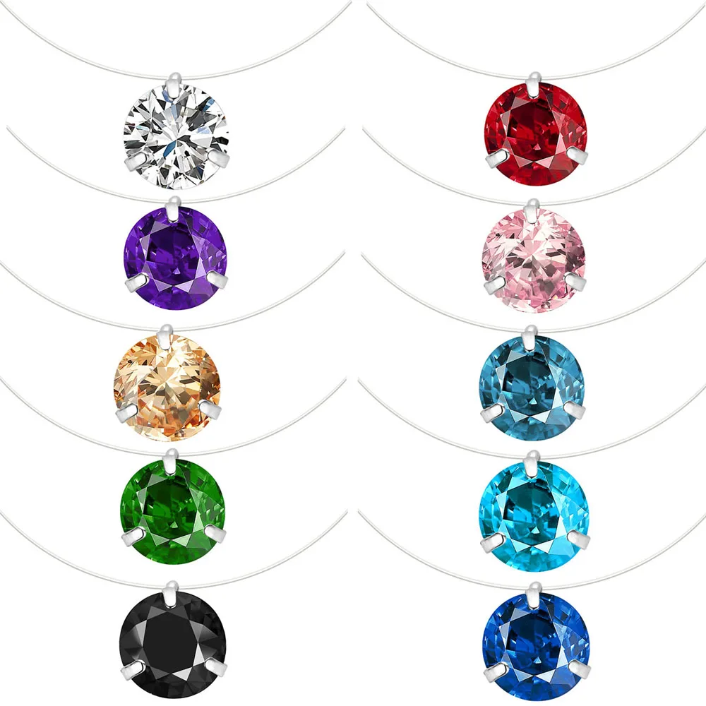 Colorful Dazzling Zircon Necklace And Invisible Transparent Fishing Line Simple Pendant Accessories Jewelry For Women | Украшения и