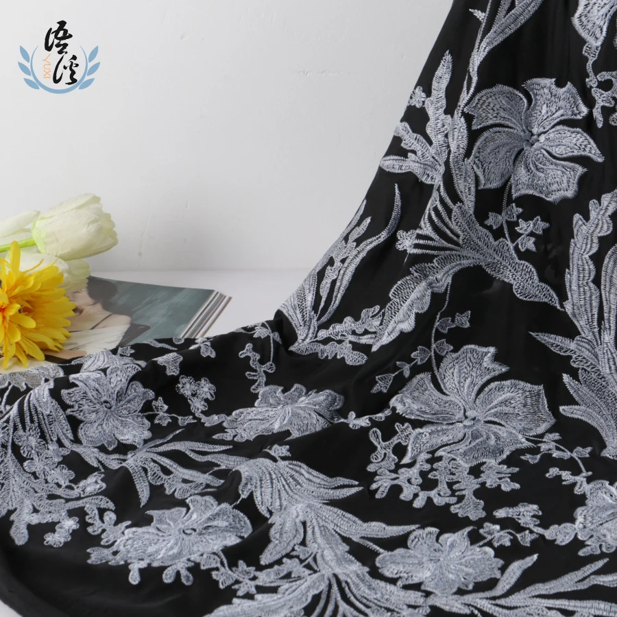 5 ярдов новая осенняя и зимняя фейерверк золы ткань с вышитым цветком черная