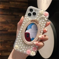 luxury full bling pearl diamond make up mirror flowers case cover for samsung galaxy note 20 10 9 8 s21 s20 fe ultra s109 plus