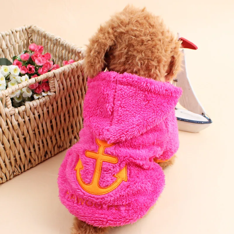 rose red Новинка, милая осенне-зимняя одежда для собак с якорем, коралловый бархатный свитер для домашних животных, одежда с капюшоном для маленьких собак, пальто и куртки для собак - Цвет: rose red