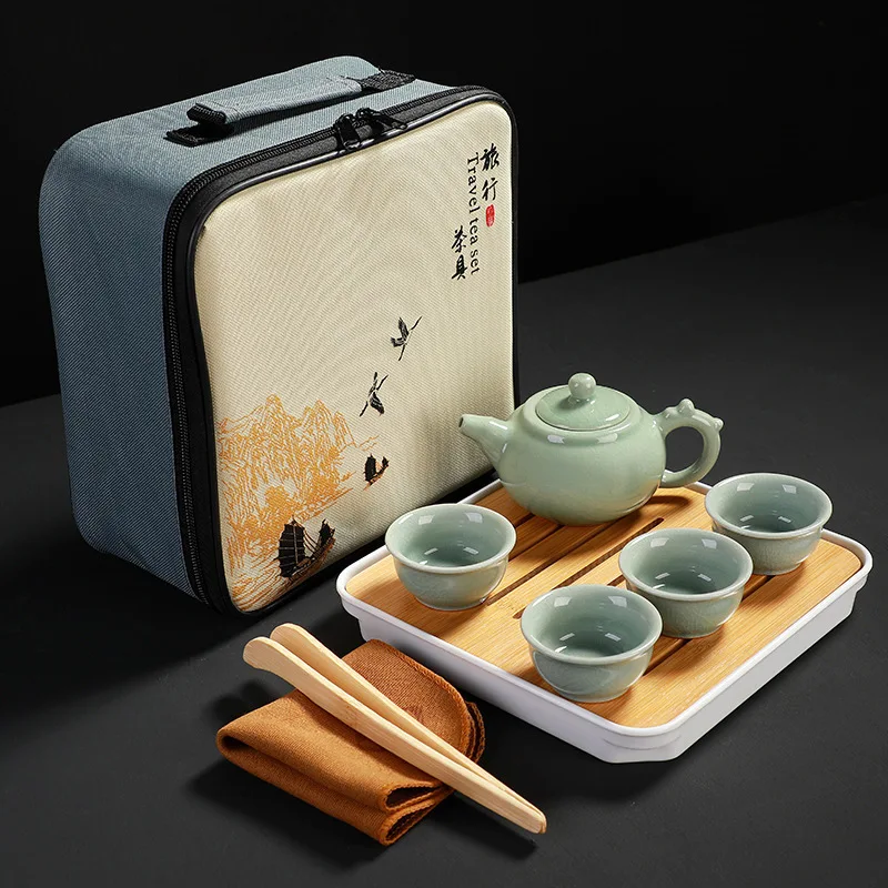 

Set of ceramic travel kungfu tea set Simple tea brewing set for outdoor tourism Express cup Tea set suit