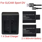 Сменный аккумулятор 900 мА  ч, 3,7 в, двойное зарядное устройство для SJ4000, SJ5000, SJ6000, аксессуары для спортивной камеры DV, для SJCAM SJ 4000