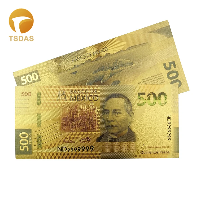 500 песо Мексика банкноты в 24K позолоченные как подарки украшение дома|Золотые