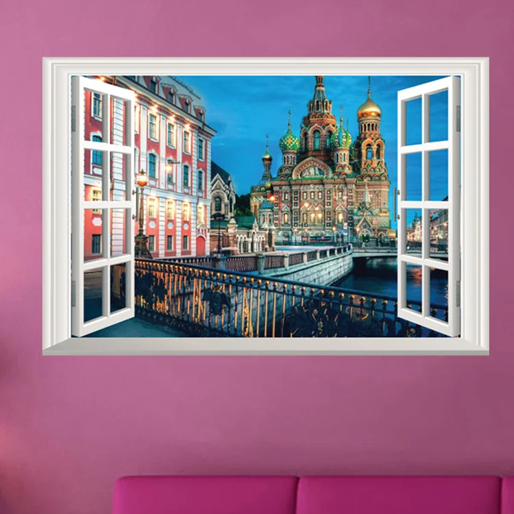 Настенная Наклейка в русском стиле/Настенная s Windows View замок 3D обои для гостиной