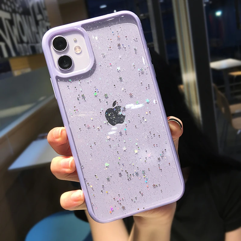 Glitter Star Sequins Bling Clear Phone Case For iPhone 14 Pro Max 13 12 Mini 11 XS XR X 7 8 Plus SE Shockproof Transparent Cover