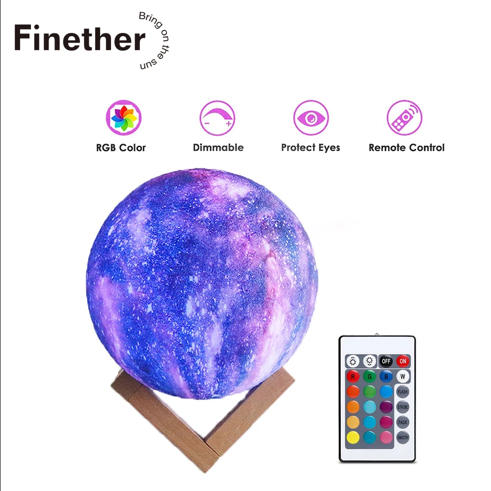 USB перезаряжаемая 3D печать Звездная Луна свет дистанционное управление