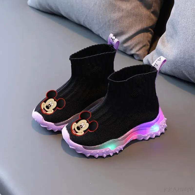 Disney Mickey Kids Sneakers Children Girls Boys Mesh Led Luminous Socks Sport Run Shoes Sapato Infantil Light Up | Детская одежда и