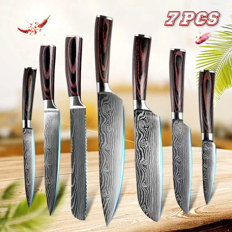7pcs Damascus Knives Set Japanese Chef Knife Damascus Stainless Steel Knives Ultra Sharp Kitchen Knife Set High Quality