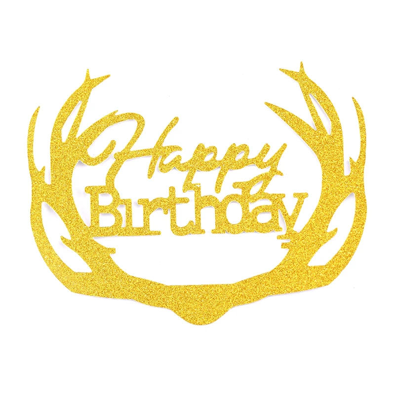 antlers gold HB Cakelove Розовый Синий Черный С Днем Рождения Торт баннер флаги блестящие звезды Топпер для торта «С Днем Рождения» торт украшения - Цвет: antlers gold HB