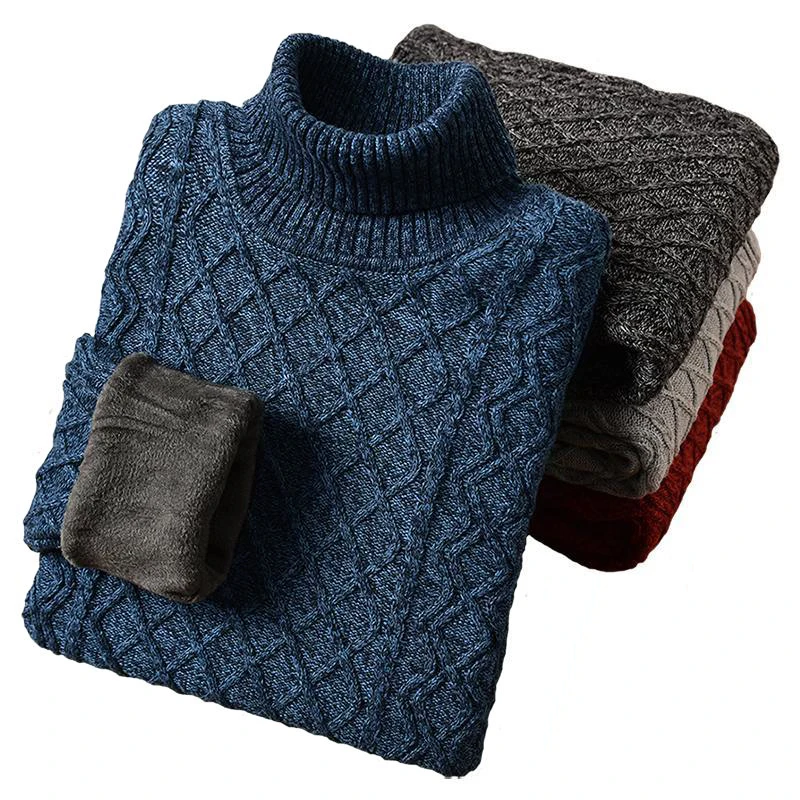 

Мужская зимняя трикотажная водолазка FAKUNTN, теплый пуловер с шерстяной подкладкой, толстый зимний свитер с высоким воротником, мужские пулов...