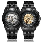 Часы-скелетоны Мужские механические, люксовые Автоматические наручные деловые с большим циферблатом, чёрные, серебристые, золотистые