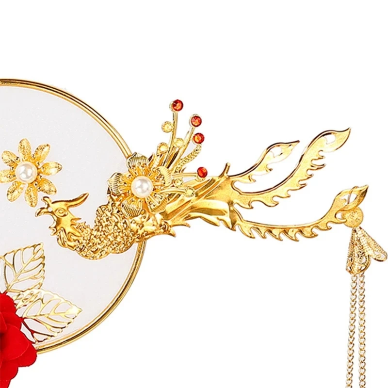 

Alloy Phoenix Cake Decoration Red Rose Cake Topper for Chinese Wedding Anniversary Party Decor