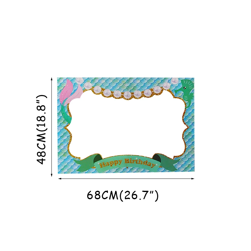

Mermaid Girlish Themed Happy Birthday Photo Hand Holder frame Booth props Ocean sea Baby shower Girl birth party decoration kids