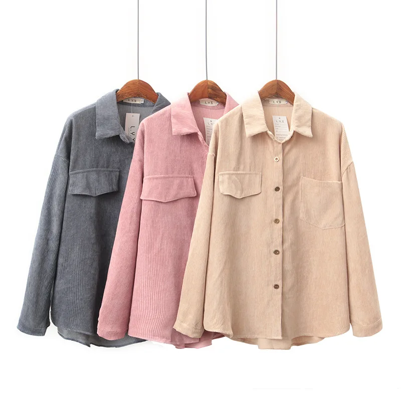 

Womens Tops and Blouses Corduroy Shirts Plus Size Female Long Sleeve Spring Ladies Solid Loose Boyfriend Style Shirt Tops 2020