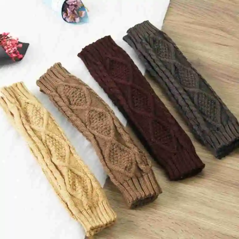 

1 Pair Winter Women Knitted Gloves Arm Wrist Sleeve Hand Warmer Girls Rhombus Long Half Winter Mittens Fingerless Gloves
