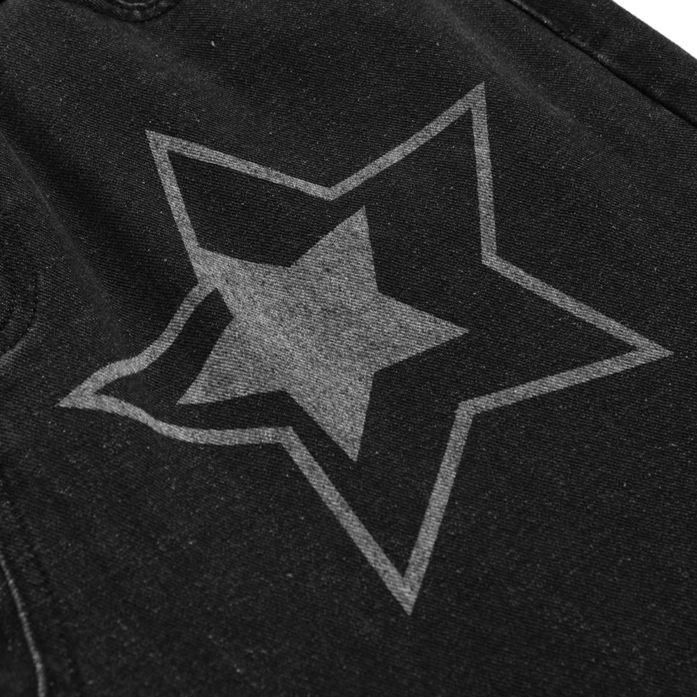 Hip Hop Wide Leg Ripped Jeans Streetwear Men Women Black Jean Frayed Star Baggy Pants Y2k Pantalones De Hombre Loose Cargo Pants