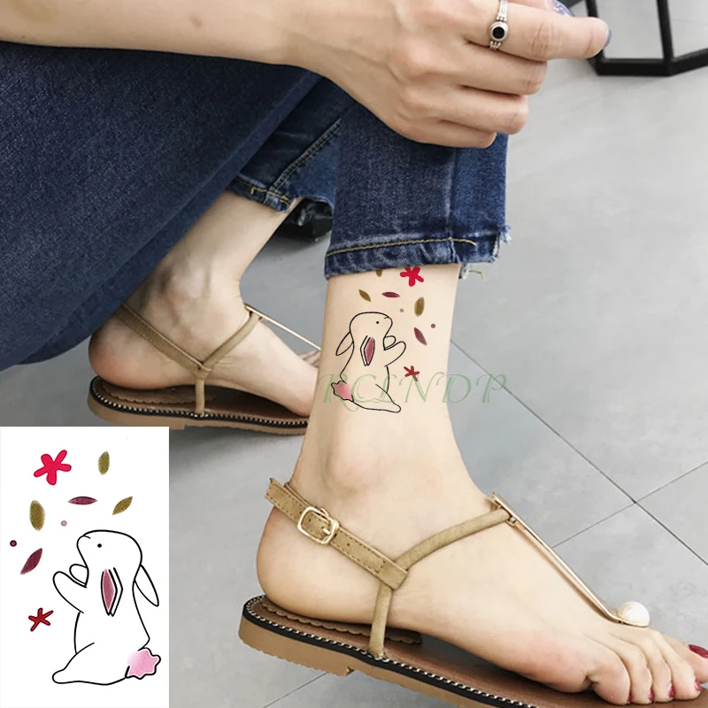 Водонепроницаемая Временная наклейка для тату с милым кроличьим листом наклейки