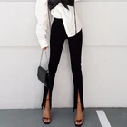 Брюки-карандаш женские эластичные черные на молнии с разрезом, 2021