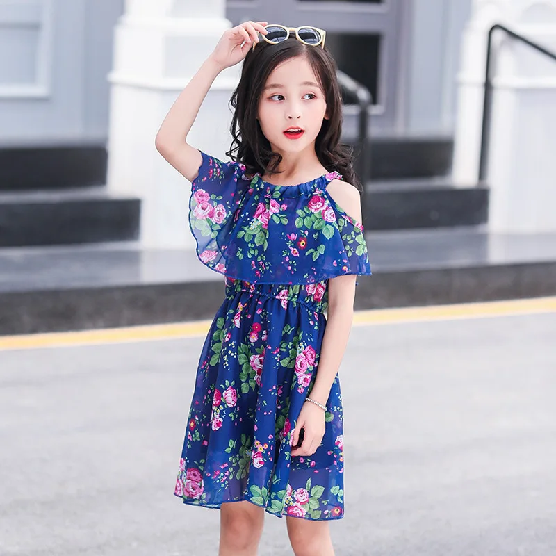 

Girl Summer Dress 2021 Floral Pattern Beach Dresses For Girls Chiffon Bohemia Dress Children Clothing 2 4 6 8 10 12 Years