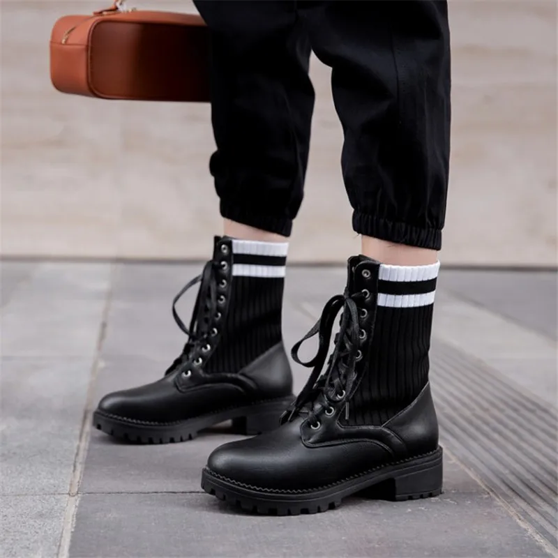 Ботинки женские на квадратном каблуке со шнуровкой 2020 | Обувь