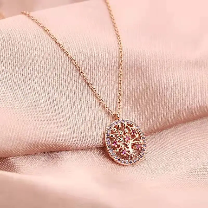 

Fashion Women Stainless Steel Tree of Life Clavicle Diamond Necklace Pendant Titanium Steel Bridal Wedding Crystal Jewelry Gift